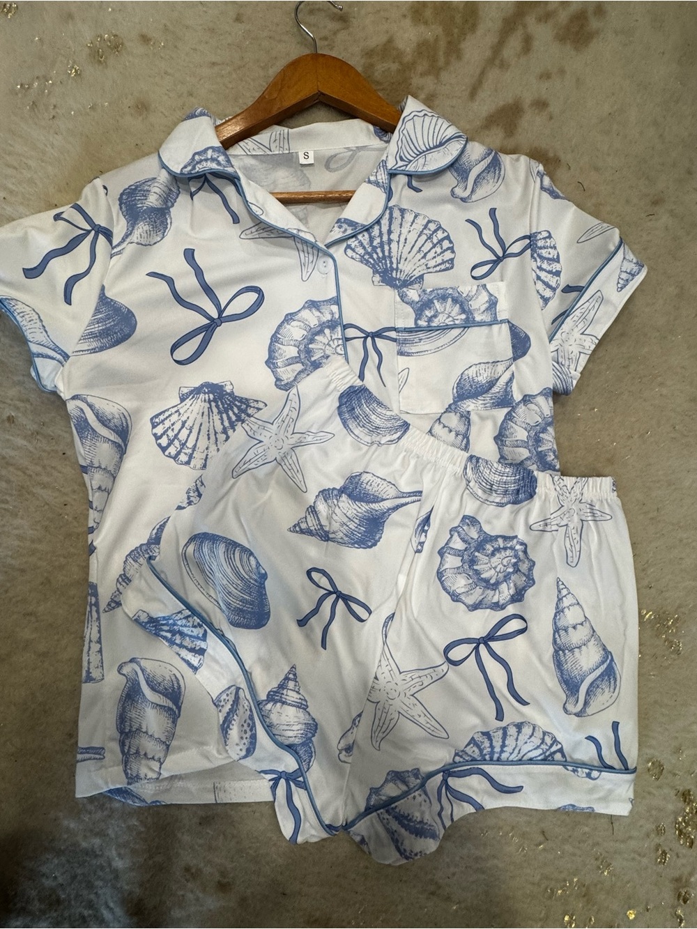 NWT White & Blue Seashell Pajama Set